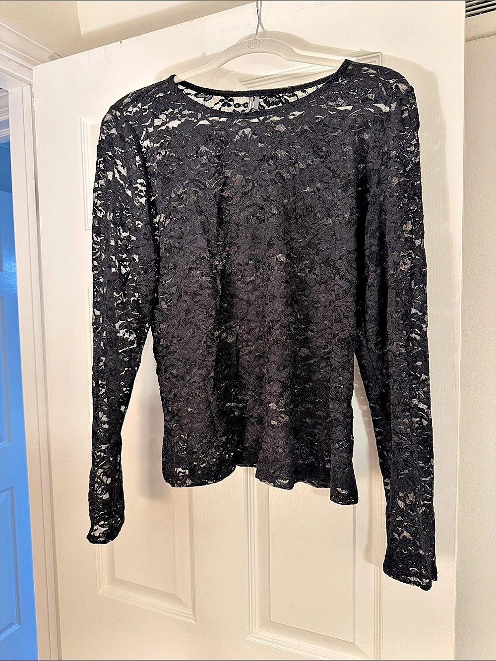 Anthropologie Black Lace Long Sleeve Top